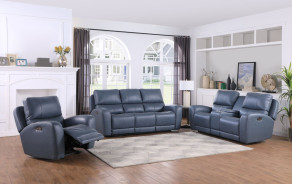 EH 295 Cambria Blue leather Bel Air dual Power Reclining Sofa & Loveseat by Italia USA