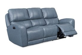 EH 295 Cambria Blue leather Bel Air dual Power Reclining Sofa & Loveseat by Italia USA