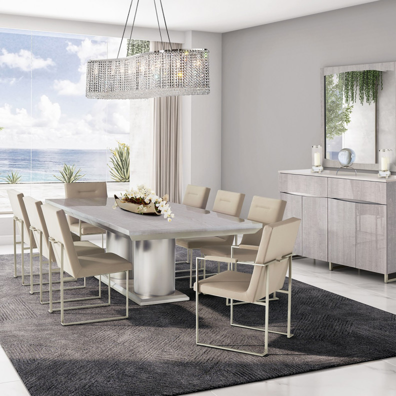 7PC Rectangular Double Pedestal Dining Table Marin Collection By Michael Amini . KI-MRIN002-139