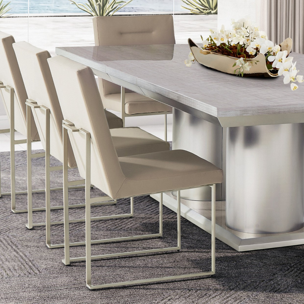 7PC Rectangular Double Pedestal Dining Table Marin Collection By Michael Amini . KI-MRIN002-139