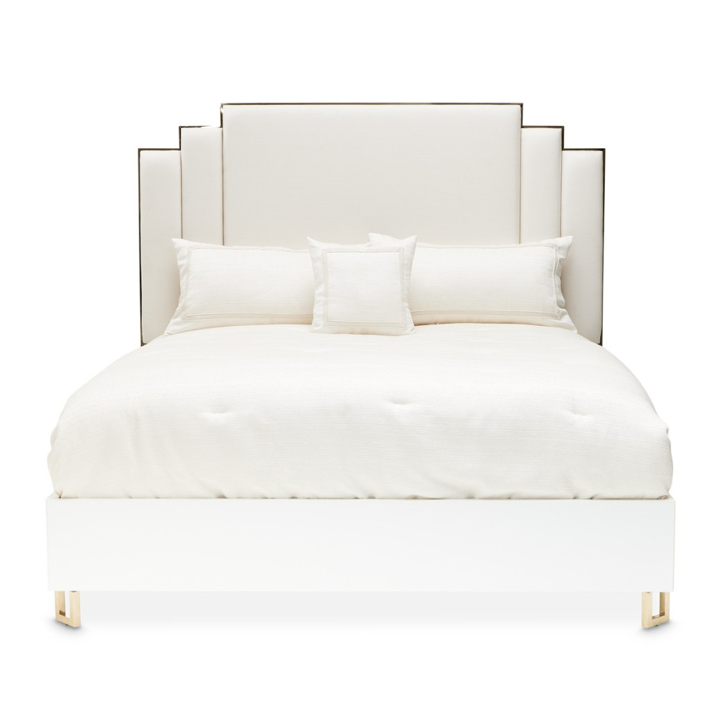 Platform Bed White Cloud Finish Palm Gate collection by Michael Amini