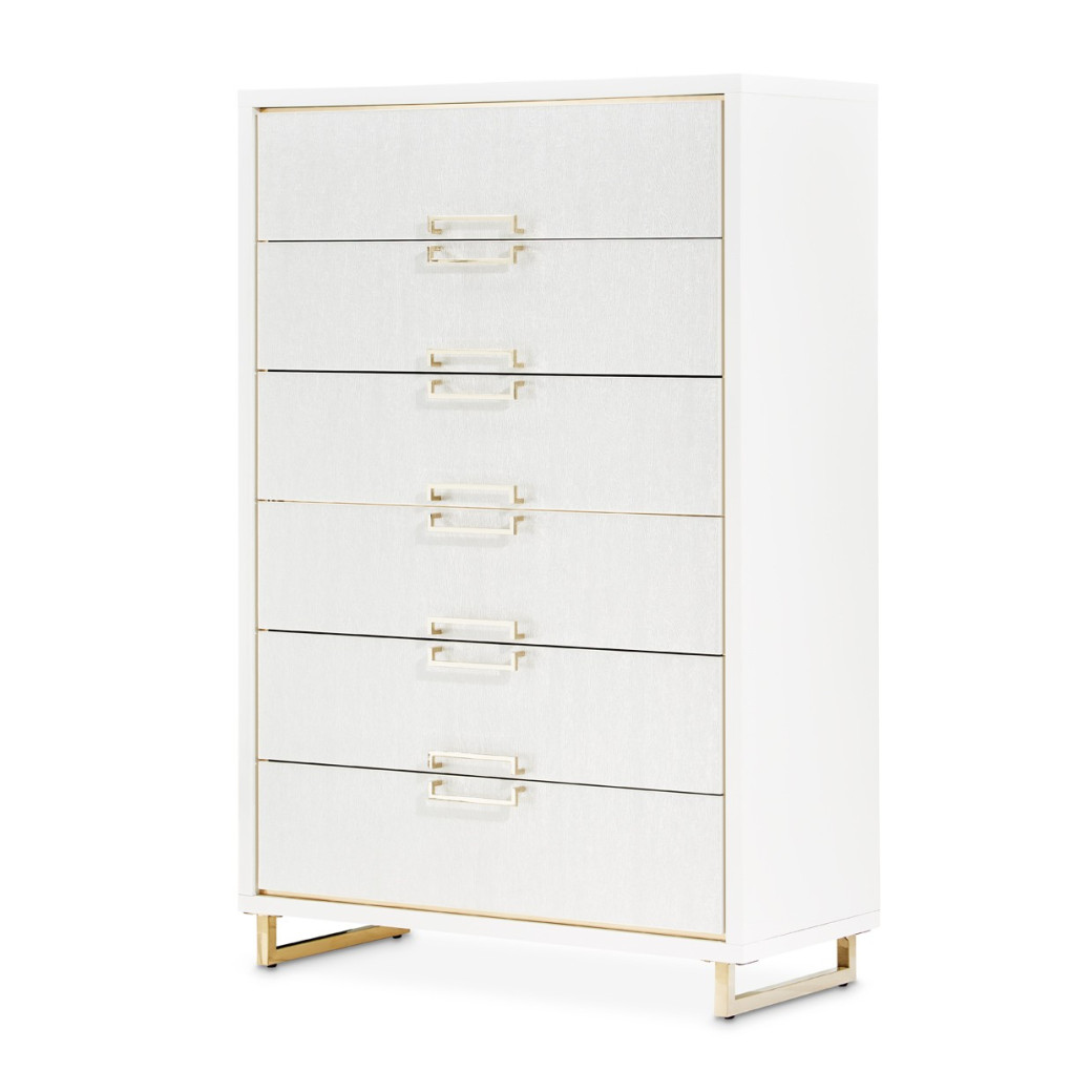 6 Drawer Chest Cloud White Palm Gate Collection By Michael Amini