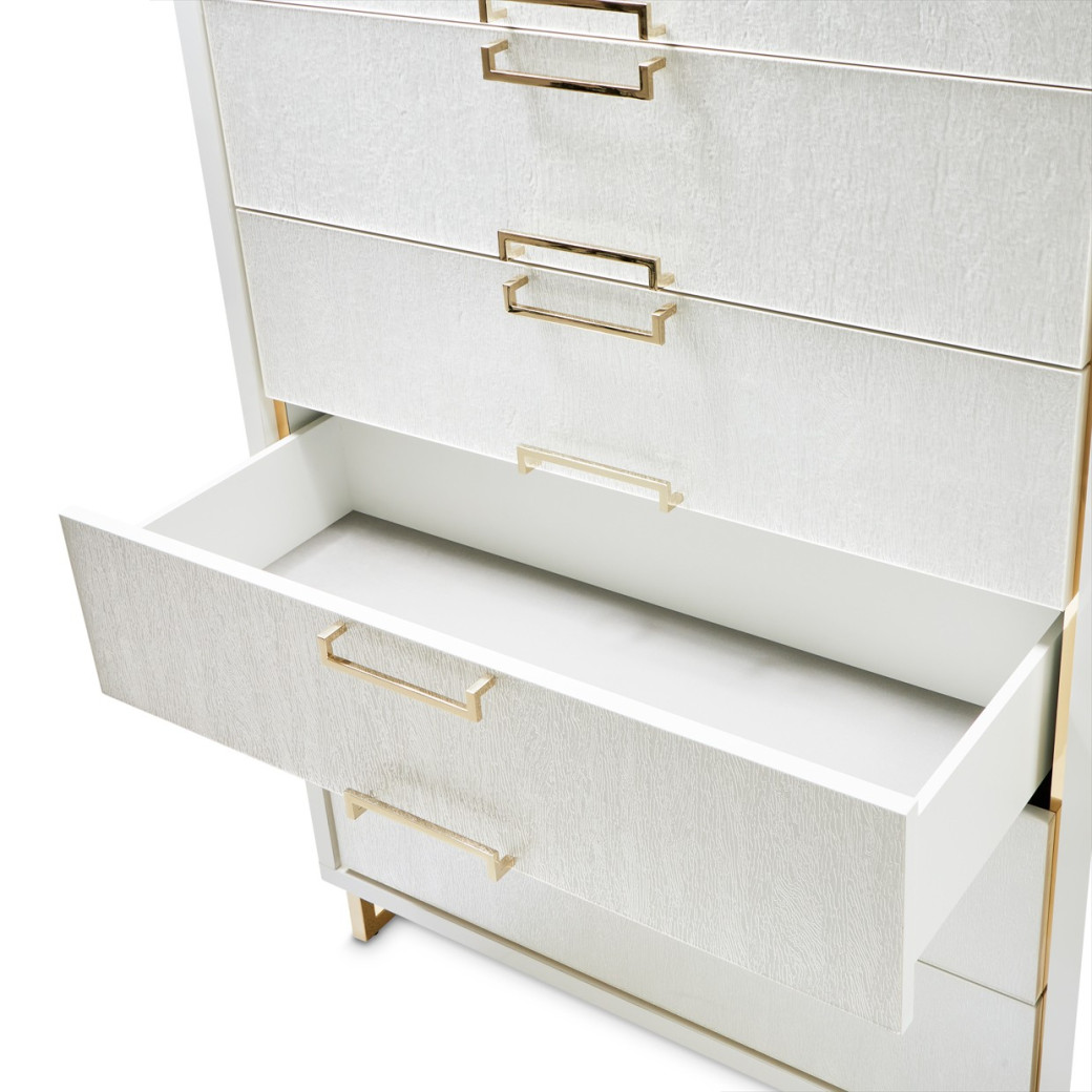 6 Drawer Chest Cloud White Palm Gate Collection By Michael Amini