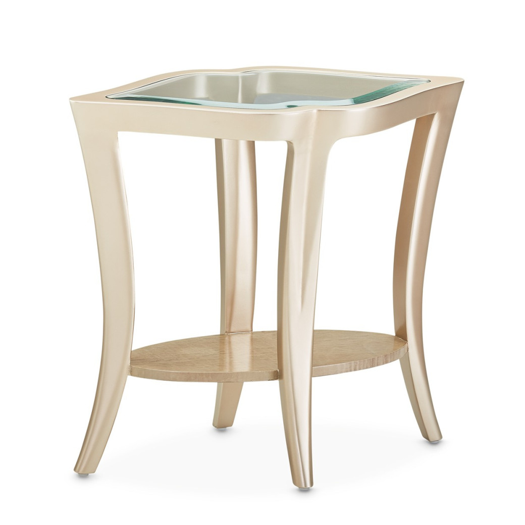 End Table W/Glass Chardonnay Malibu Crest Collection By Michael Amini N9007224-822