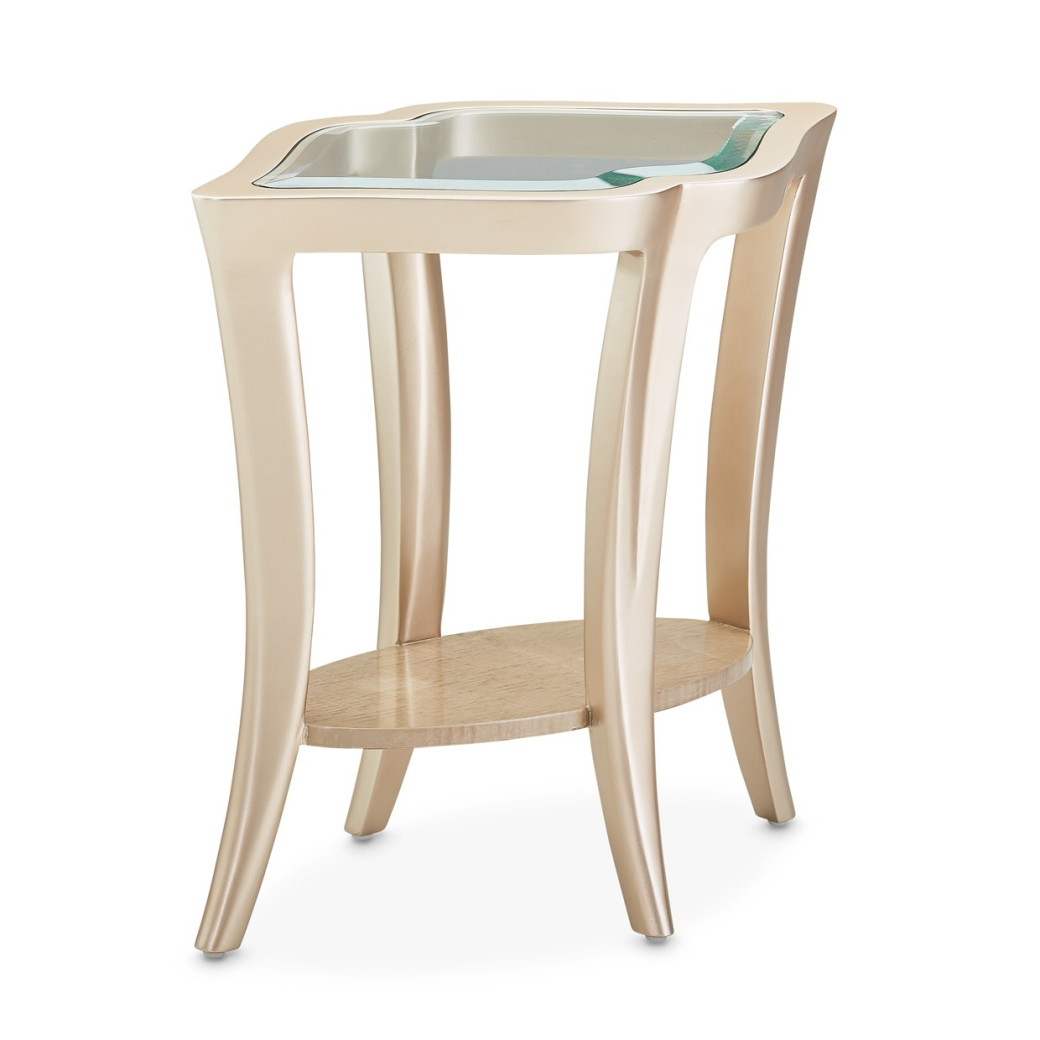 End Table W/Glass Chardonnay Malibu Crest Collection By Michael Amini N9007224-822