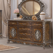 Queen Bed Cream Fabric & Cherry Finish Devany Collection by Acme Furniture