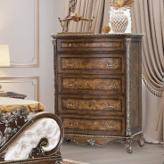 Queen Bed Cream Fabric & Cherry Finish Devany Collection by Acme Furniture