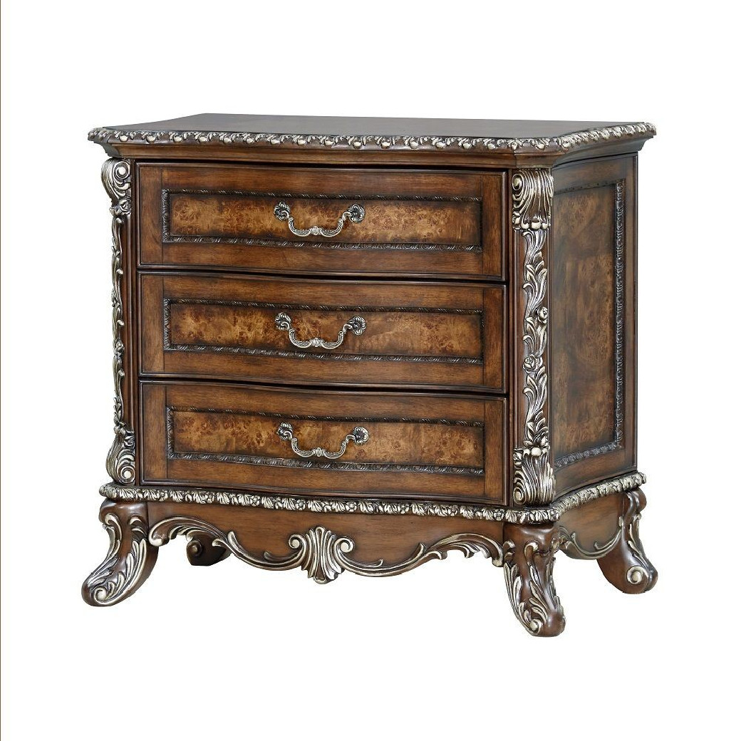 Queen Bed Cream Fabric & Cherry Finish Devany Collection by Acme Furniture