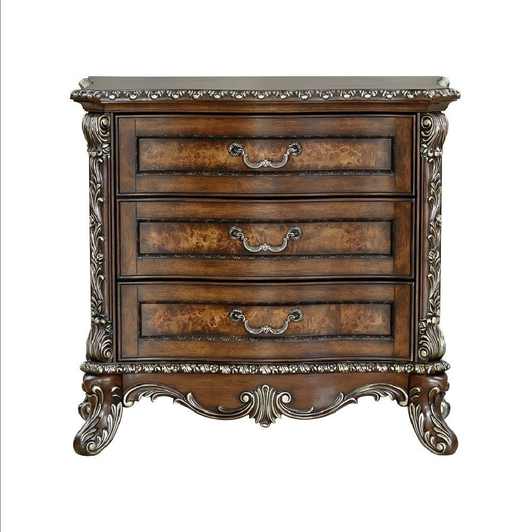 Queen Bed Cream Fabric & Cherry Finish Devany Collection by Acme Furniture