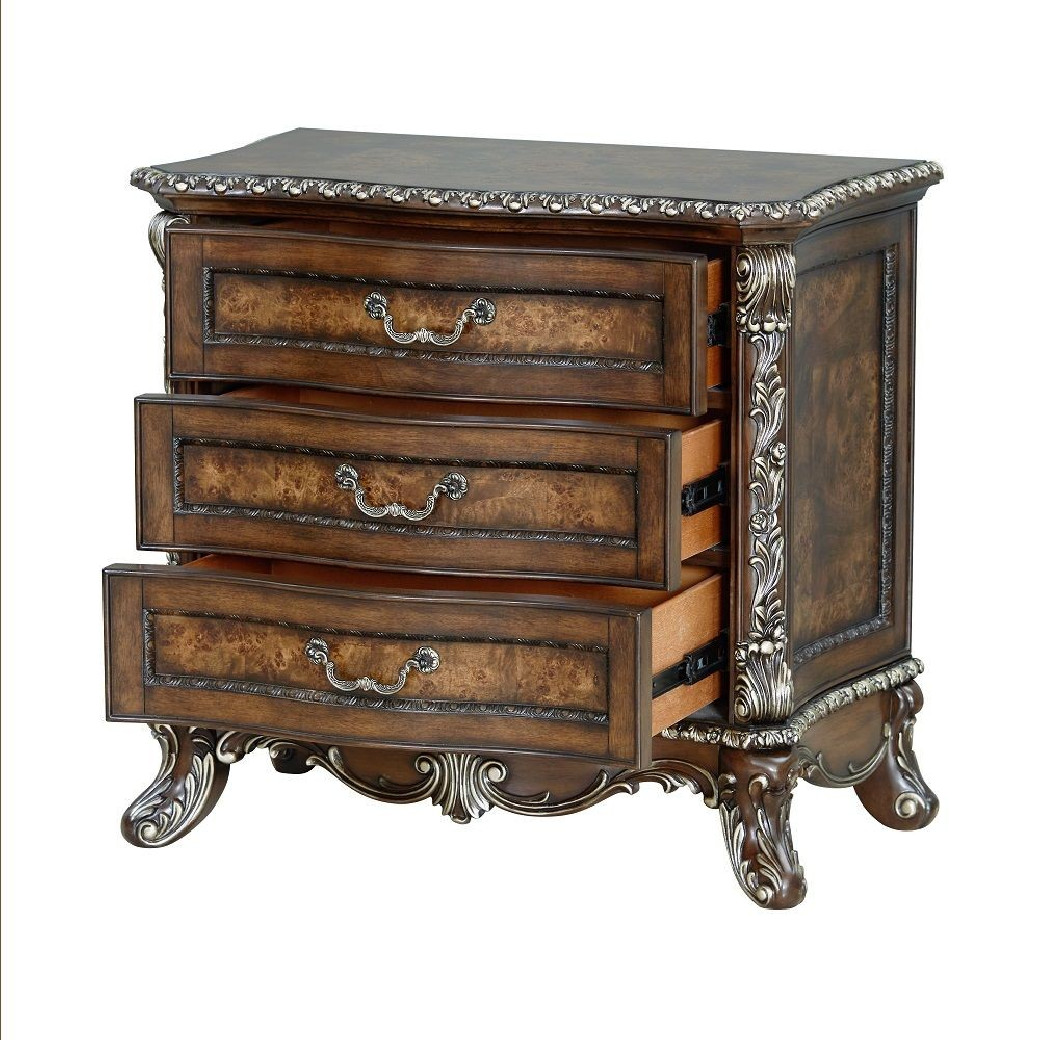 Queen Bed Cream Fabric & Cherry Finish Devany Collection by Acme Furniture