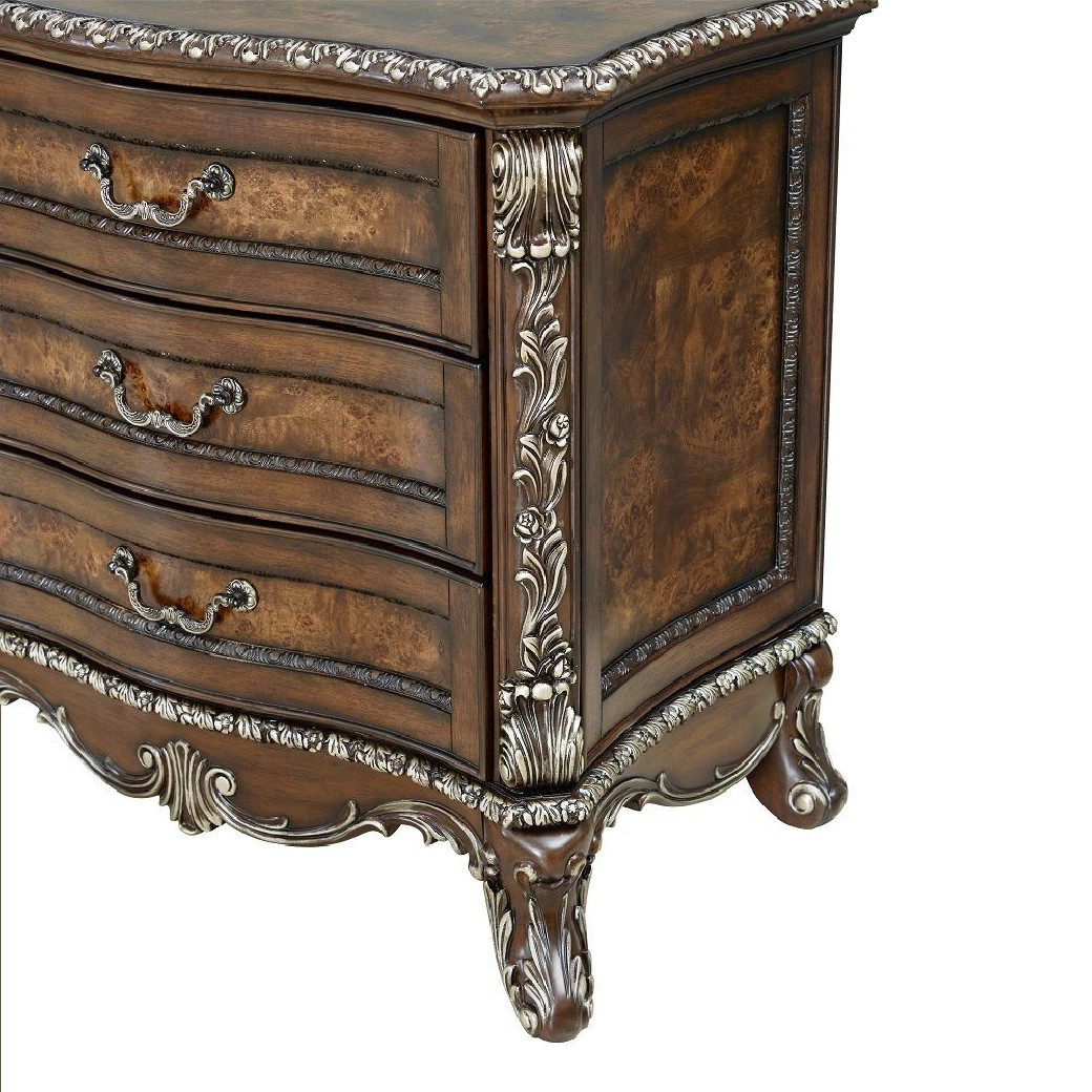 Queen Bed Cream Fabric & Cherry Finish Devany Collection by Acme Furniture