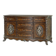 Queen Bed Cream Fabric & Cherry Finish Devany Collection by Acme Furniture