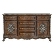 Queen Bed Cream Fabric & Cherry Finish Devany Collection by Acme Furniture