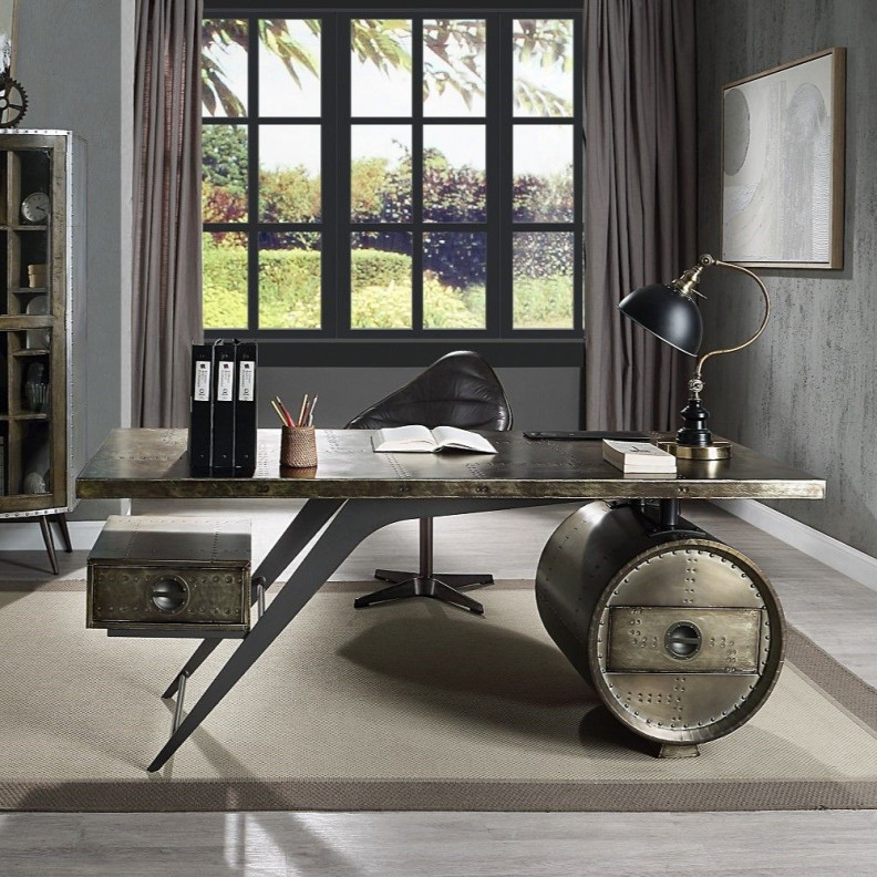OF02586 Urban Industrial Chic Brancaster Executive Writing Desk W/USB by Acme Furniture
