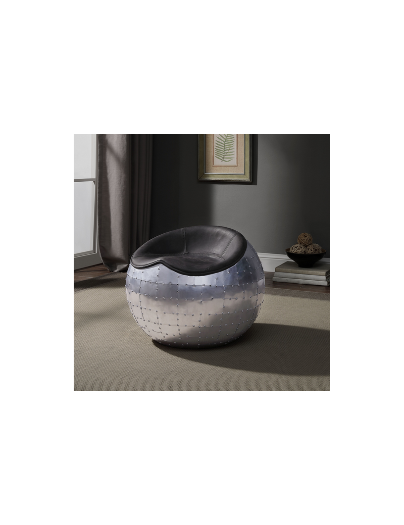 59837 Urban Industrial Chic Antique Ebony Top Grain Ottoman Brancaster by Acme Furniture
