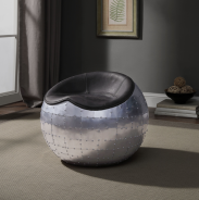 59837 Urban Industrial Chic Antique Ebony Top Grain Ottoman Brancaster by Acme Furniture