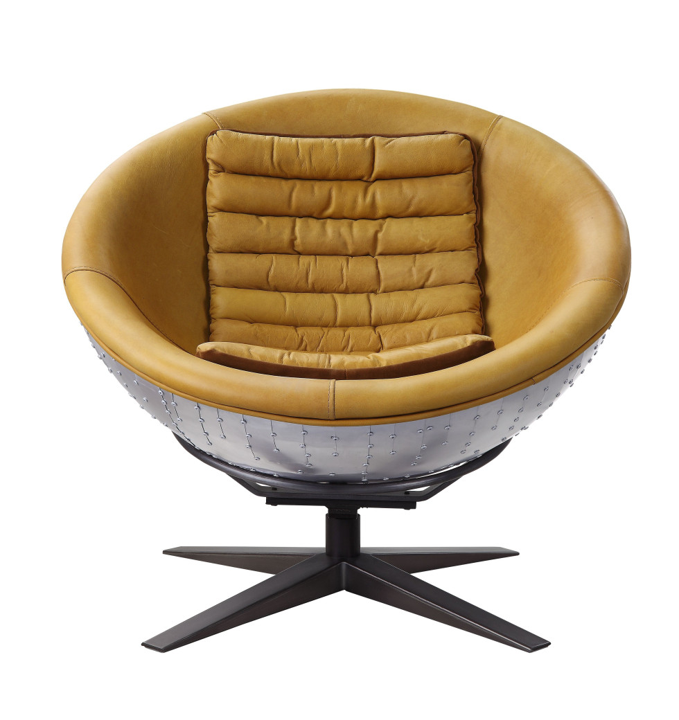 59664 Urban Industrial Chic Tumeric Top Grain Leather Accent Chair Brancaster Collection by Acme Furniture