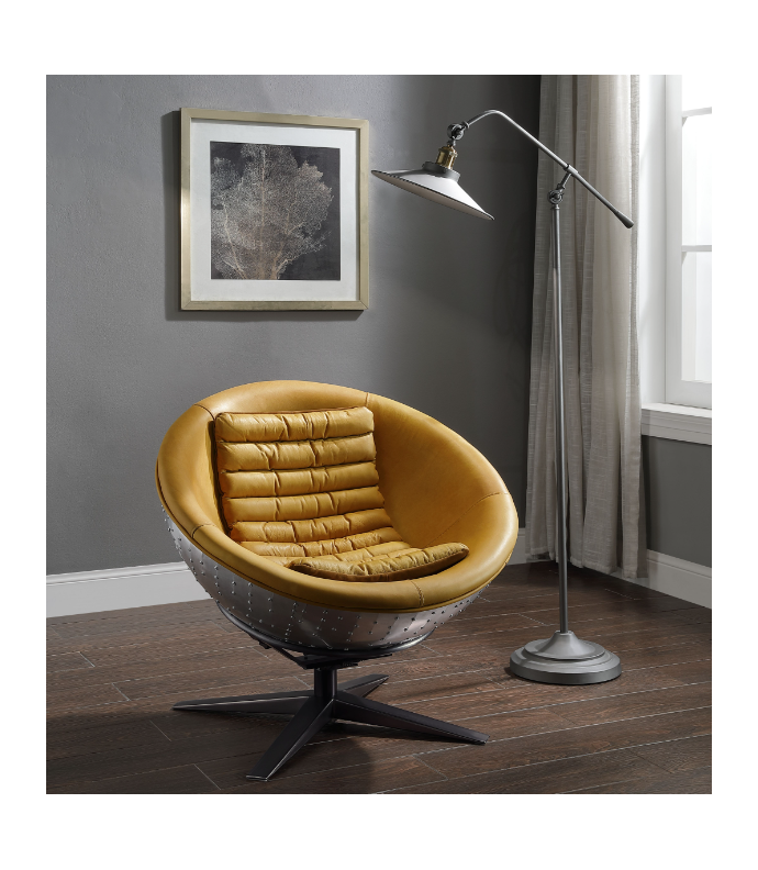 59664 Urban Industrial Chic Tumeric Top Grain Leather Accent Chair Brancaster Collection by Acme Furniture