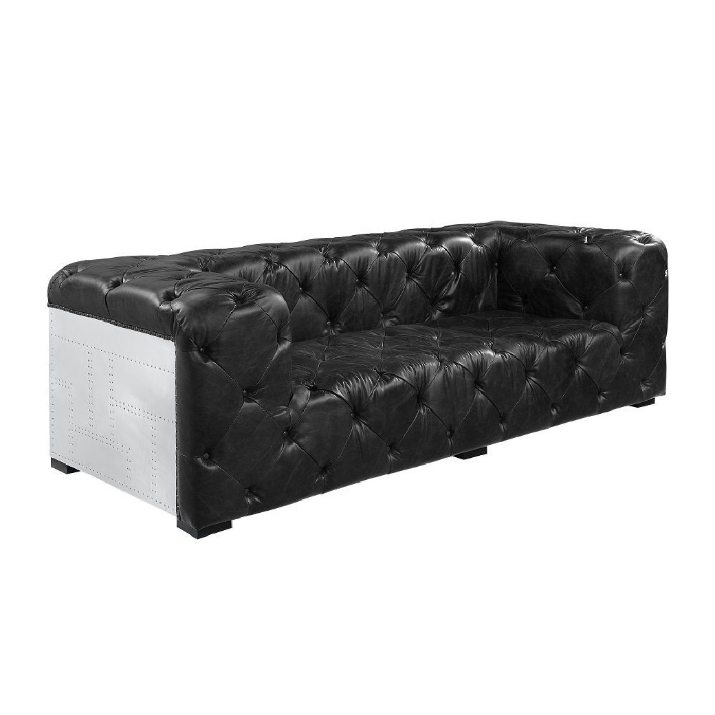 LV02285 Urban Industrial Chic Brancaster Black Top Grain Leather Sofa by Acme Furniture