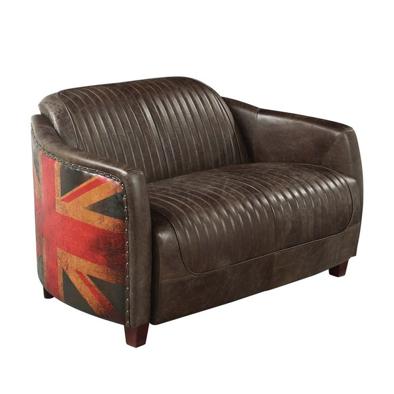LV01810 Urban Industrial Chic Brancaster Black Top Grain Leather Loveseat by Acme Furniture