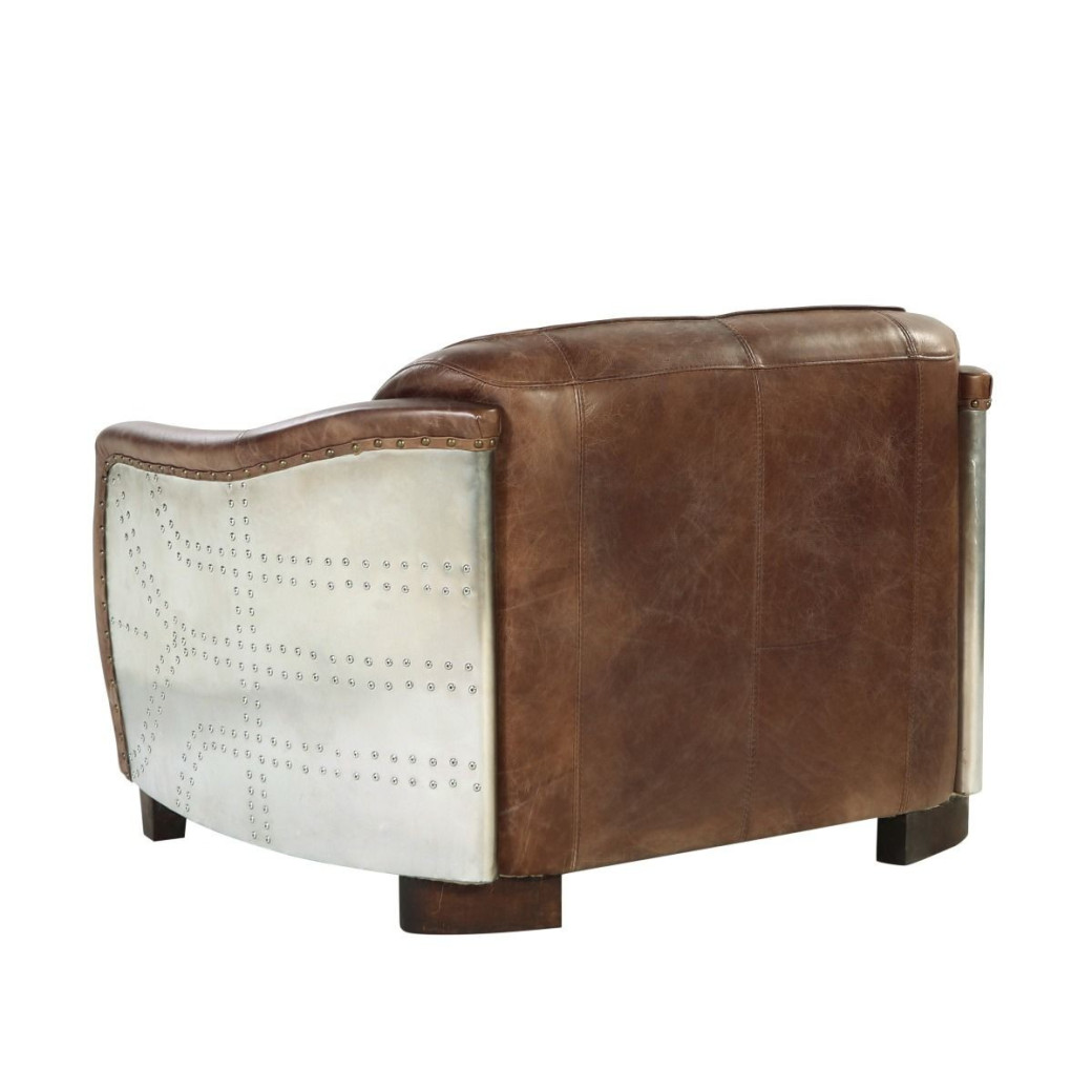 53546 Urban Industrial Chic Brancaster Brown Top Grain Leather Loveseat by Acme Furniture