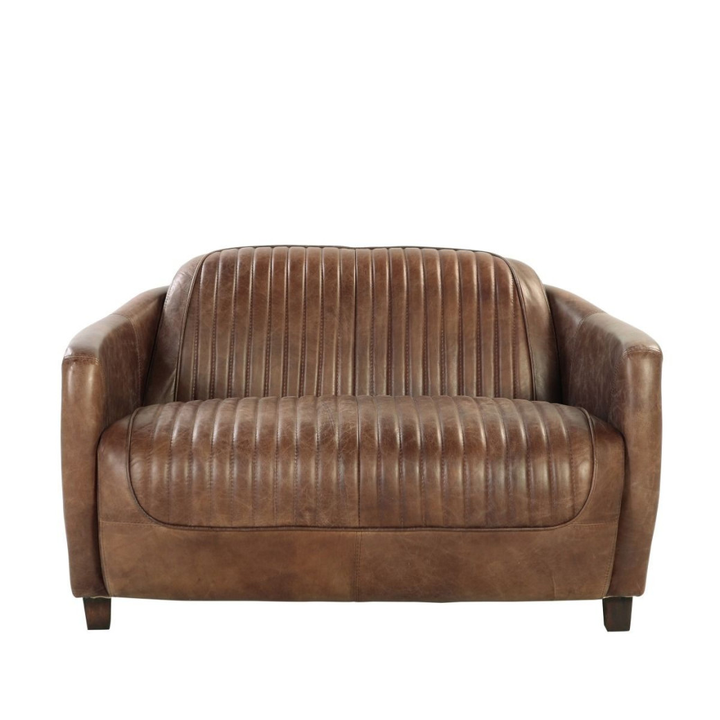 53546 Urban Industrial Chic Brancaster Brown Top Grain Leather Loveseat by Acme Furniture