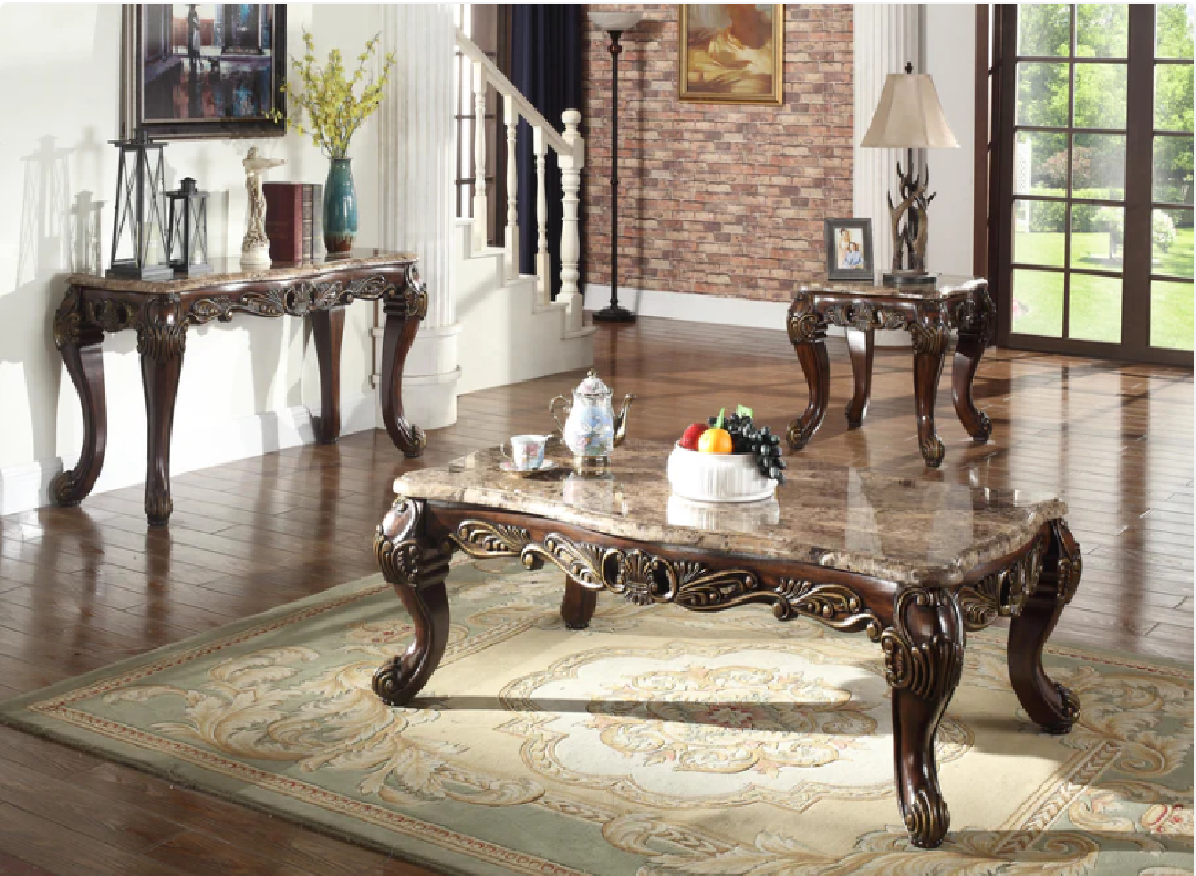 T5190 Marble Top Coffee Table  Cherry Finish By Mc Ferran