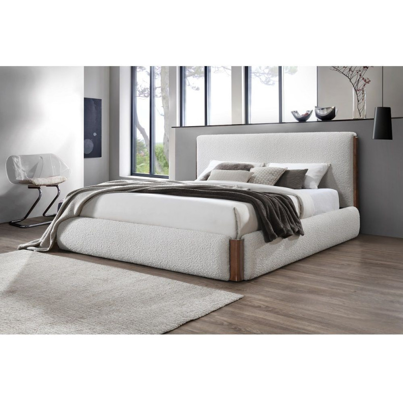 BD02470Q Queen Bed Sandro Collection White Boucle & Walnut Finish by Acme Furniture