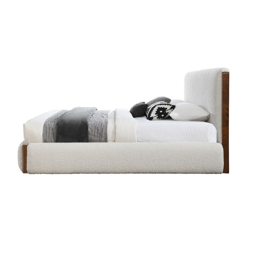 BD02470Q Queen Bed Sandro Collection White Boucle & Walnut Finish by Acme Furniture