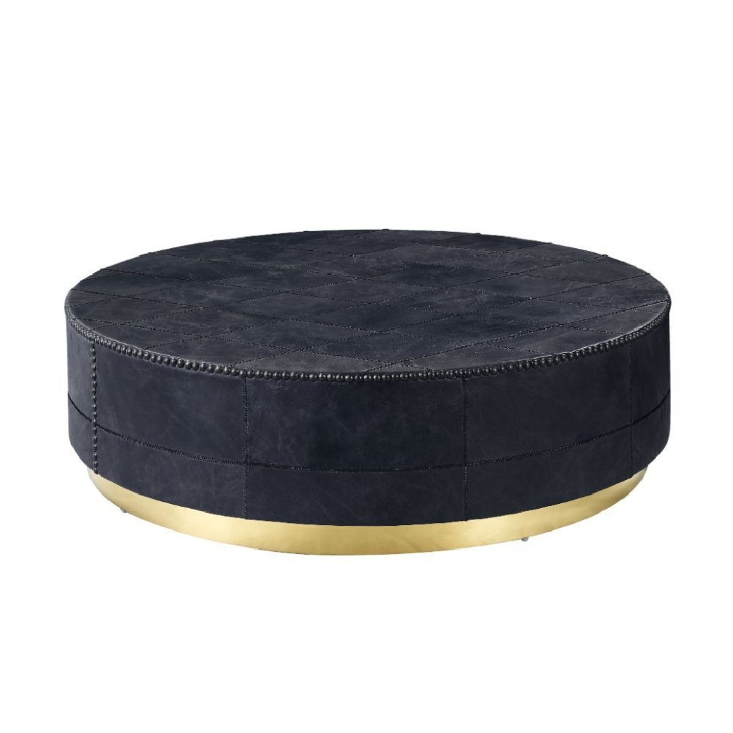81225 Antique Ebony Top Grain Leather & Gold Ranya Coffee Table By Acme Furniture