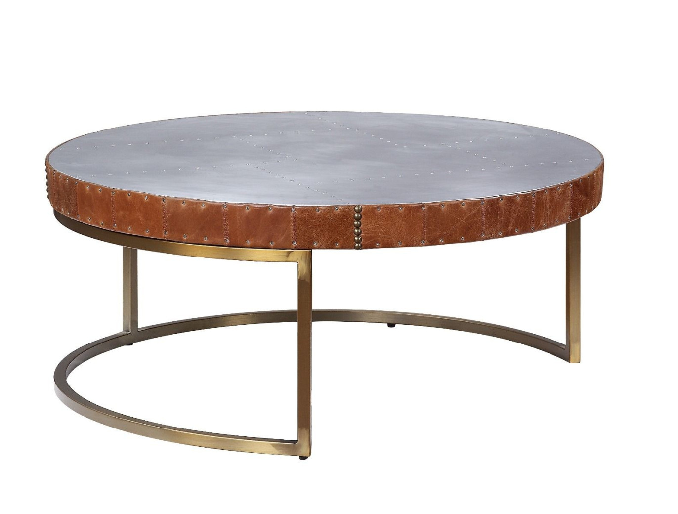 84885 / 90  Aluminum & Cocoa Top Grain Leather Tamas 2PC Coffee Table By Acme Furniture