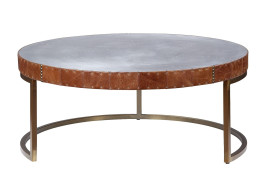 84885 / 90  Aluminum & Cocoa Top Grain Leather Tamas 2PC Coffee Table By Acme Furniture