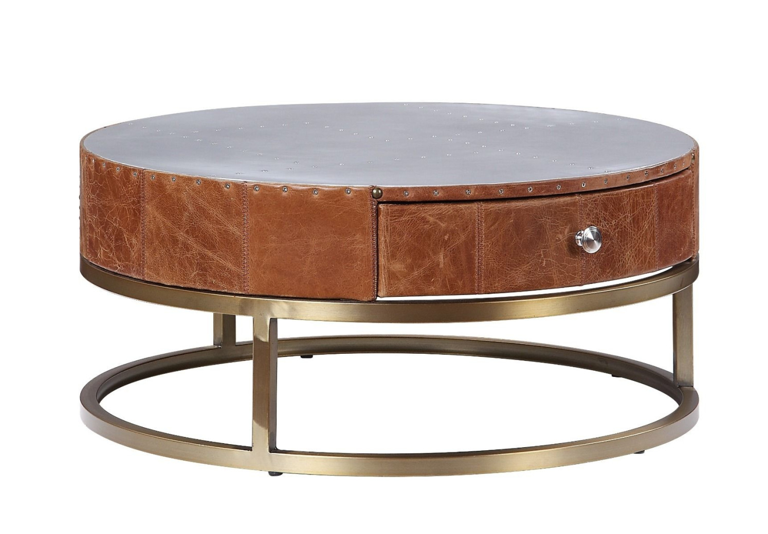 84885 / 90  Aluminum & Cocoa Top Grain Leather Tamas 2PC Coffee Table By Acme Furniture
