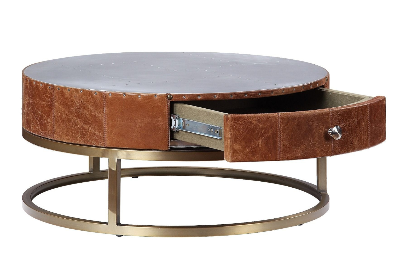 84885 / 90  Aluminum & Cocoa Top Grain Leather Tamas 2PC Coffee Table By Acme Furniture