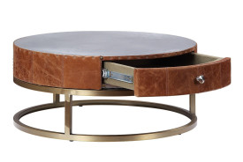 84885 / 90  Aluminum & Cocoa Top Grain Leather Tamas 2PC Coffee Table By Acme Furniture