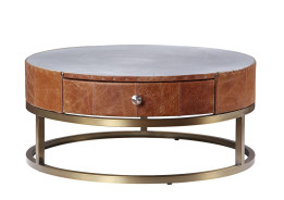84885 / 90  Aluminum & Cocoa Top Grain Leather Tamas 2PC Coffee Table By Acme Furniture