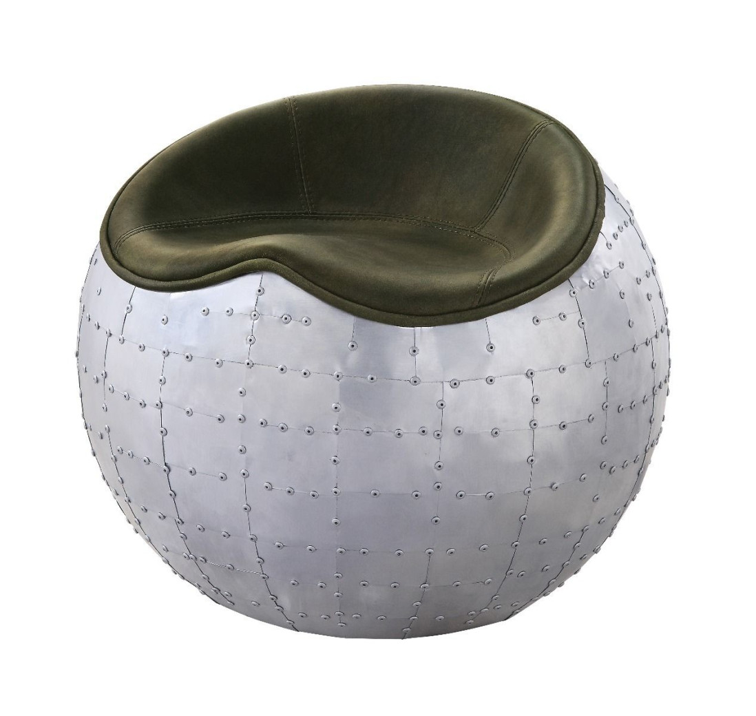 59839 Urban Industrial Chic  Antique Emerald Top Grain Leather & Aluminum Ottoman Brancaster by Acme Furniture