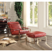 96672 Antique Red Top Grain Leather & Stainless Steel Quinto Accent Chair By Acme Furniture