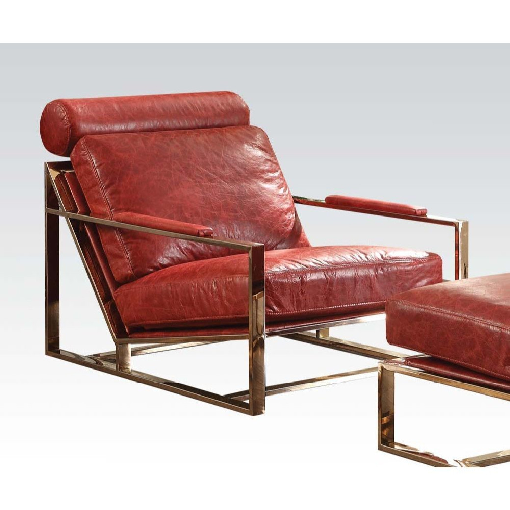 96672 Antique Red Top Grain Leather & Stainless Steel Quinto Accent Chair By Acme Furniture
