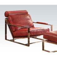 96672 Antique Red Top Grain Leather & Stainless Steel Quinto Accent Chair By Acme Furniture