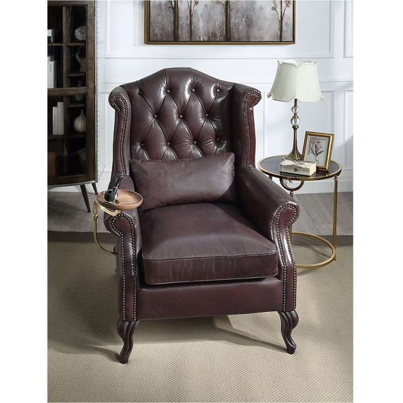 AC02994 Vintage Brown Top Grain Leather Pino Accent Chair by Acme Furniture