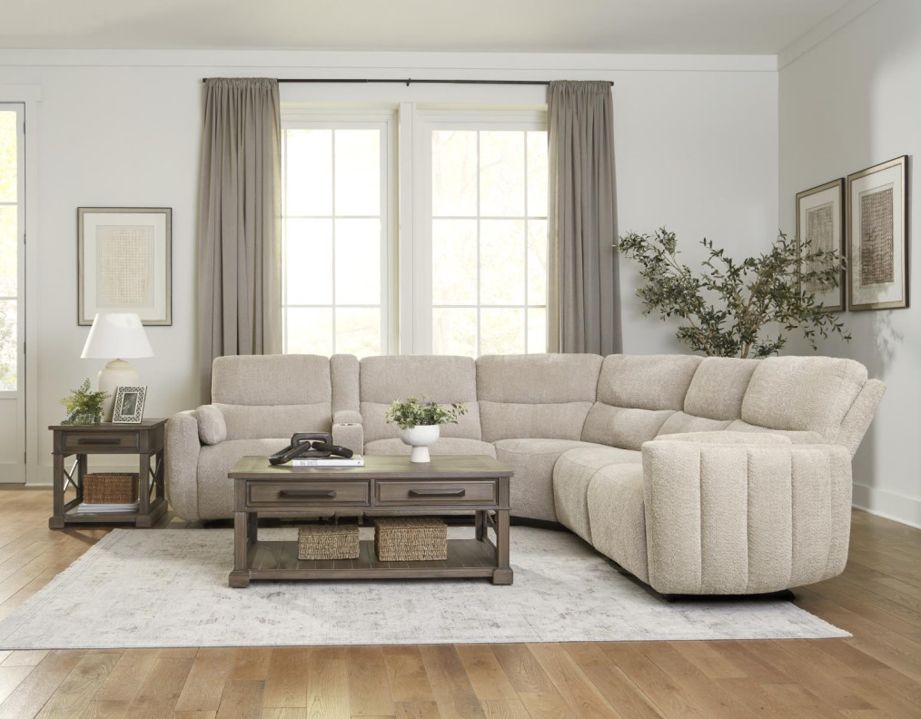 6PC Modular Power Reclining Modesto Buttercream Sectional with Power Adjustable Headrests