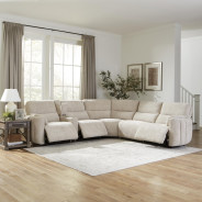 6PC Modular Power Reclining Modesto Buttercream Sectional with Power Adjustable Headrests