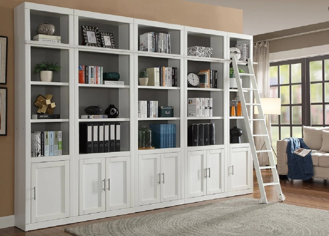 6 Piece Small Library Wall with Ladder Catalina Cottage White by Parker House Furniture