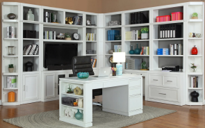 12 Piece Corner Library Wall with Writing Desk Catalina Cottage White by Parker House Furniture