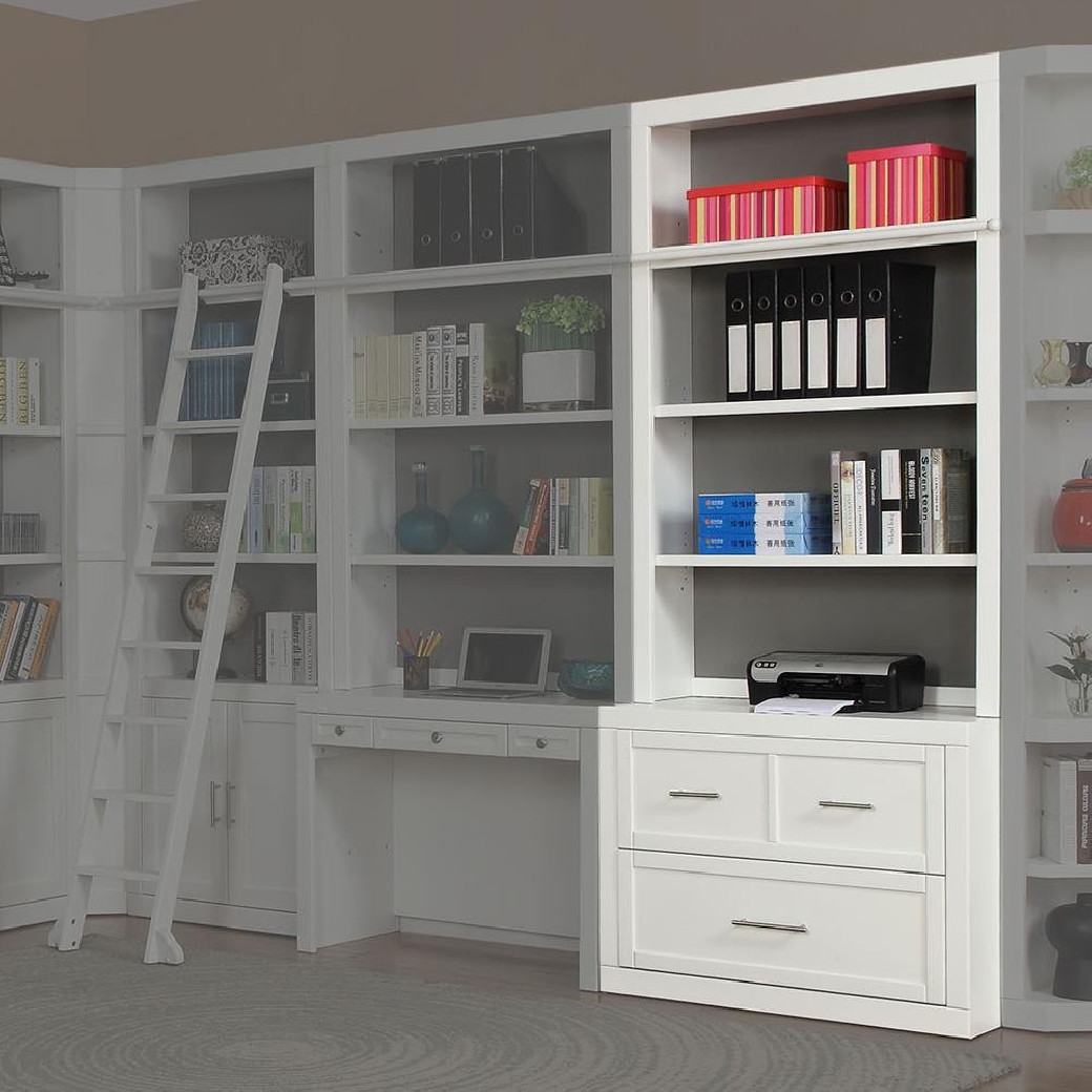 12 Piece Corner Library Wall with Writing Desk Catalina Cottage White by Parker House Furniture