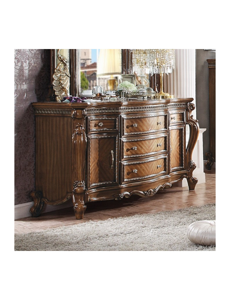 28240Q Pu & Cherry Oak Finish Bed Picardy Collection By Acme Furniture