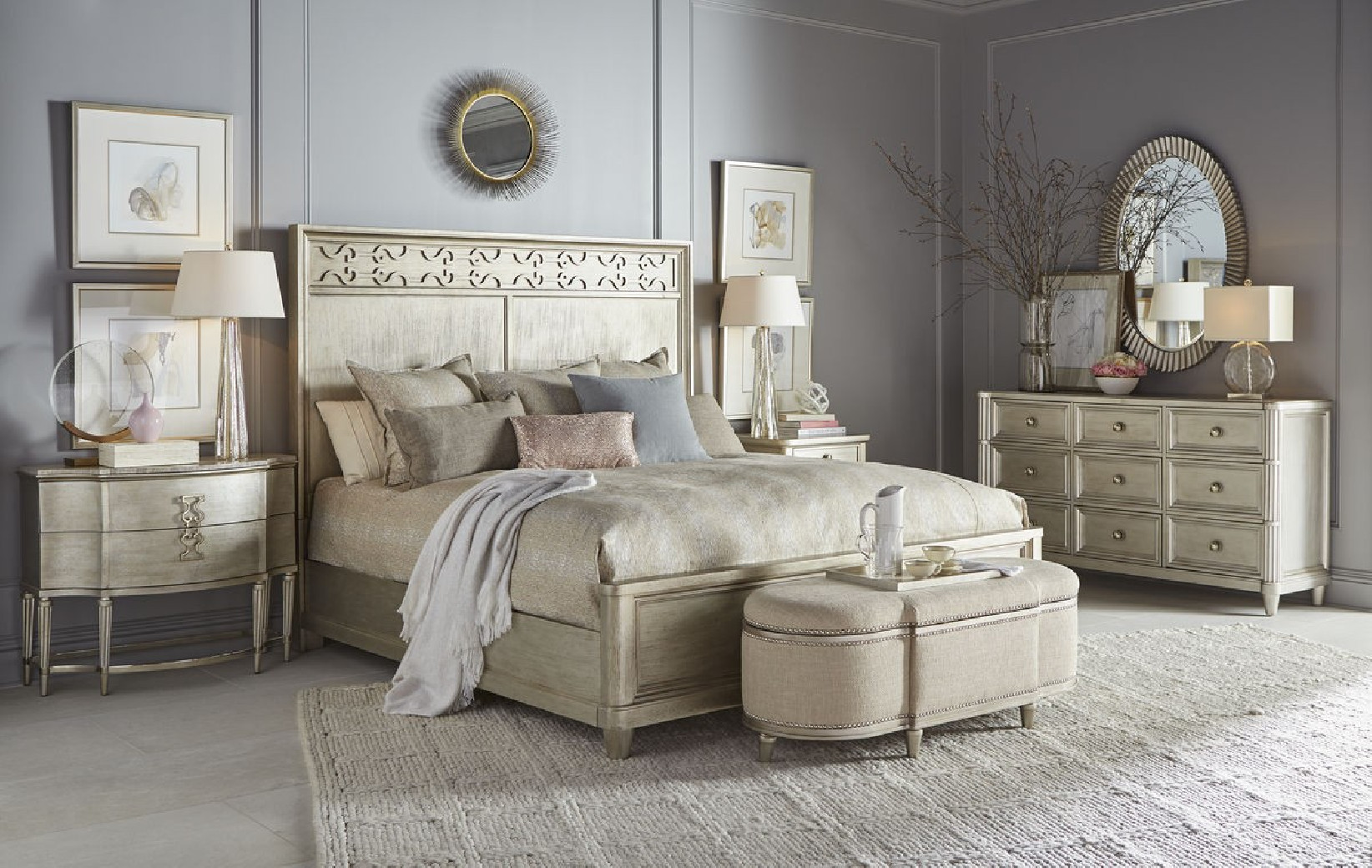 Bedside Bench Silver Finish Morrissey Collection By A.R.T Furniture