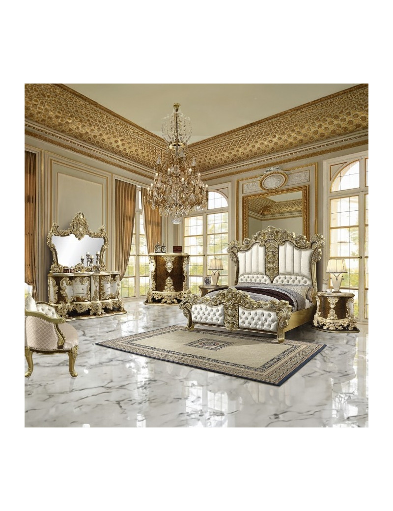 BD20001EK Bed Antique Gold & Brown Finish Victorian Style Desiderius Collection By Acme Furniture