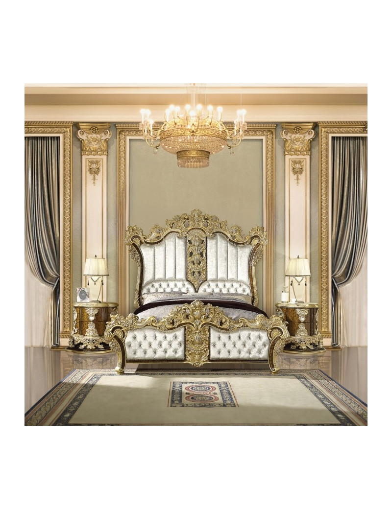 BD20001EK Bed Antique Gold & Brown Finish Victorian Style Desiderius Collection By Acme Furniture